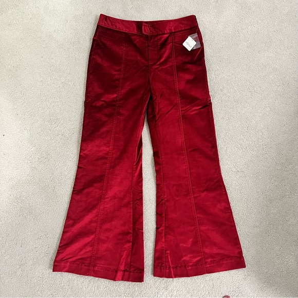 Free People Walk With You Velvet High Rise Trousers in Cherry Juice Size 14 - Picture 4 of 14